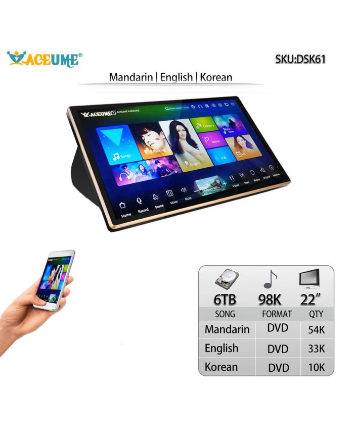 DSK61-6TB HDD 98K Mandarin DVD English DVD Korean DVD Songs 19" Touch Screen Karaoke Machine Mixing Amplifier Loud Speaker  Free Cloud Download Whole Set Karaoke Equipment